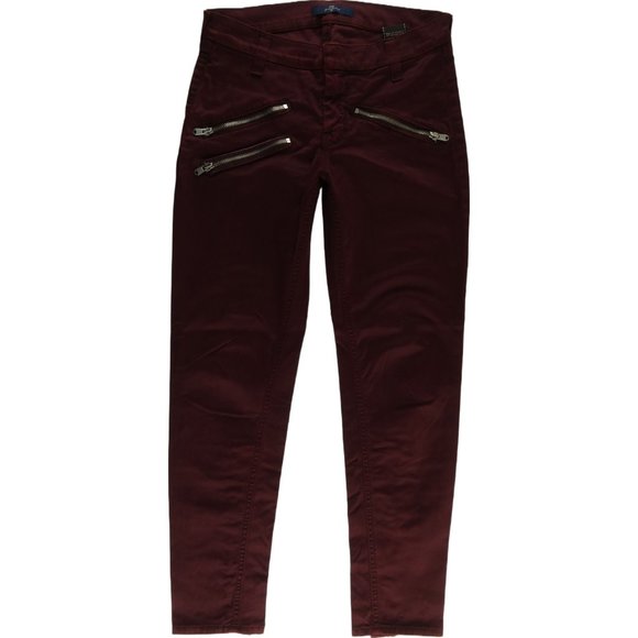 7 For All Mankind Capri Red Moto Pants Women's 24 Second Skin Bordeaux D052 - Picture 1 of 9